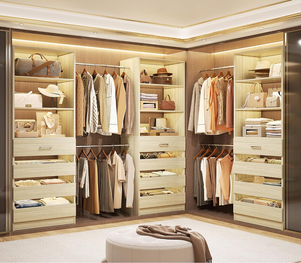 Aheaplus Closet System with 12 Drawers, 8.5-11.5Ft Wood Closet Organizer