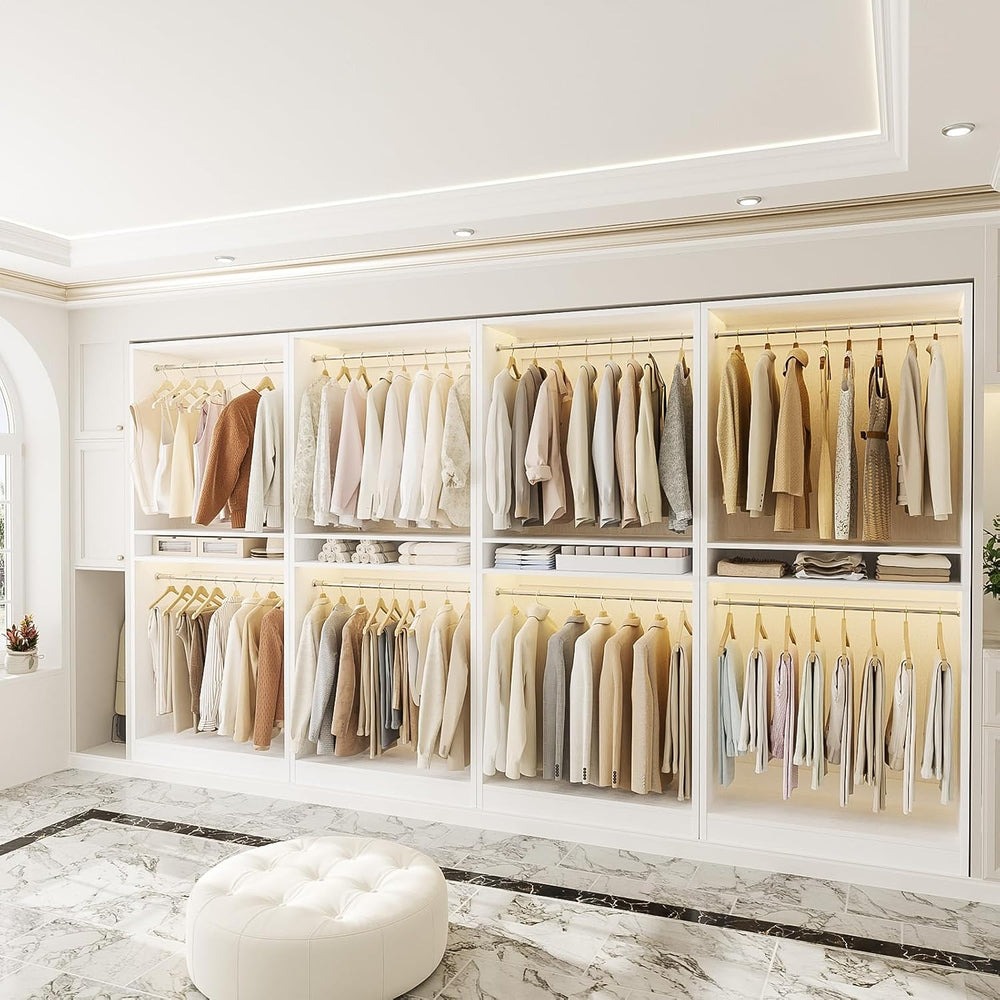 Unikito 12FT Modular Closet System with 8 Hanging Rods, 2800LBs Wood Garment ...