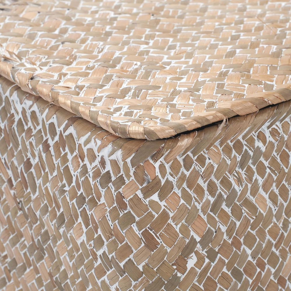 Wicker Basket with Lid, Seagrass Storage Basket, Woven Decorative Storage Bas...