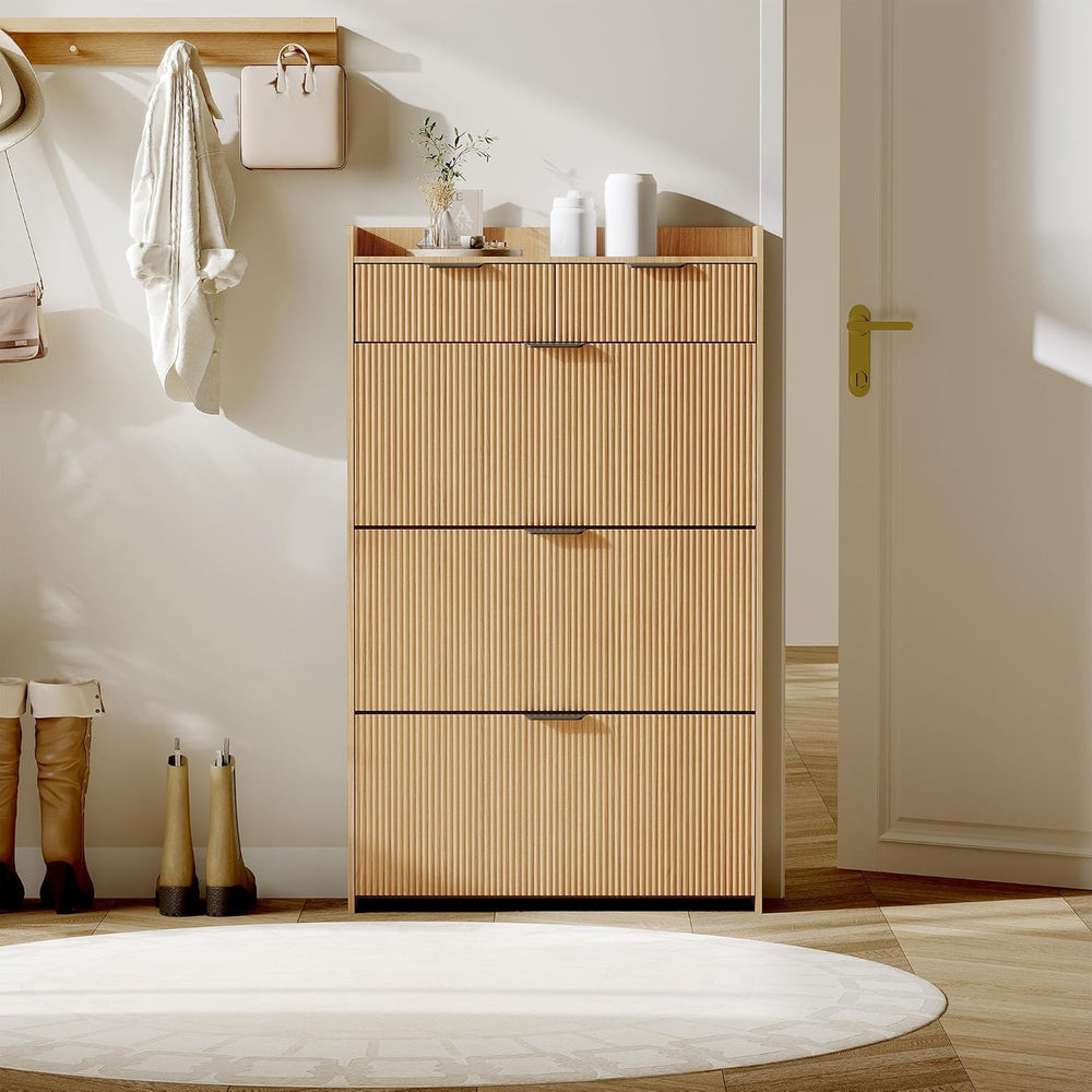 IDEALHOUSE Modern Shoe Cabinet with 3 Flip Drawers & 2 Small Drawers &amp...