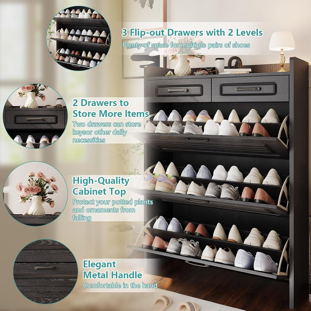 Shoe Cabinet for Entryway with 3 Large Flip Drawers and 2 Drawers