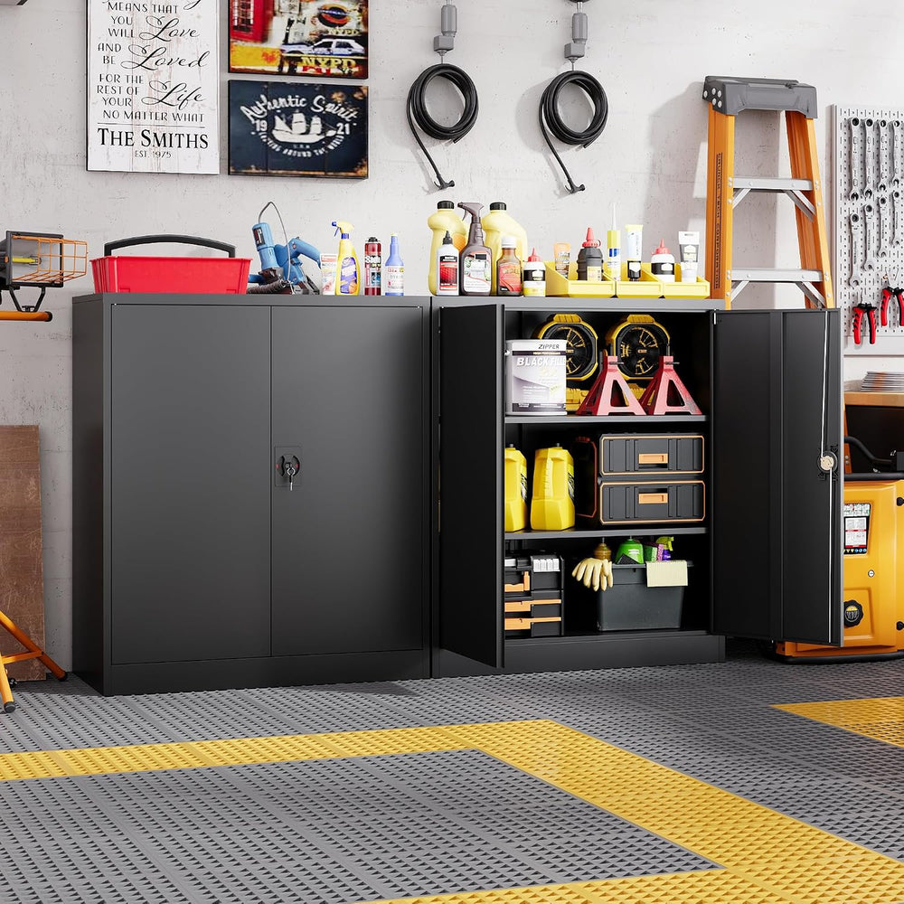 Letaya Metal Storage Cabinets with Lock Door,2 Adjustable Shelves Organizer S...
