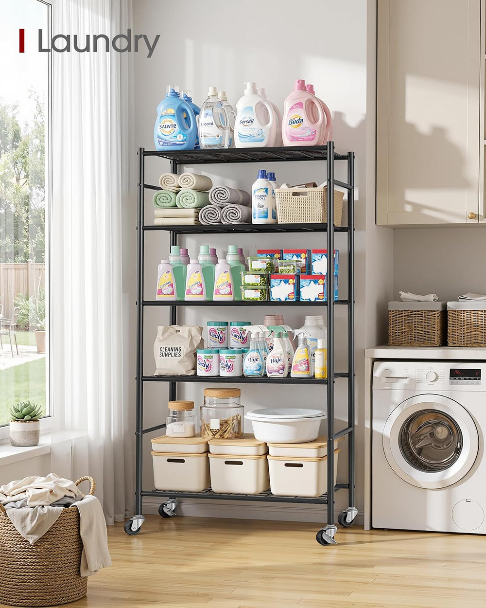 Sakugi 5-Tier Storage Shelves 33.1" x12.6" x73.5" Black with W...