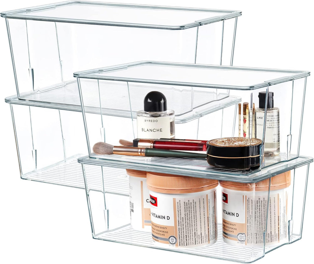 Hudgan Clear Plastic Storage Organizer Bins with Acrylic Lids for Home Office...