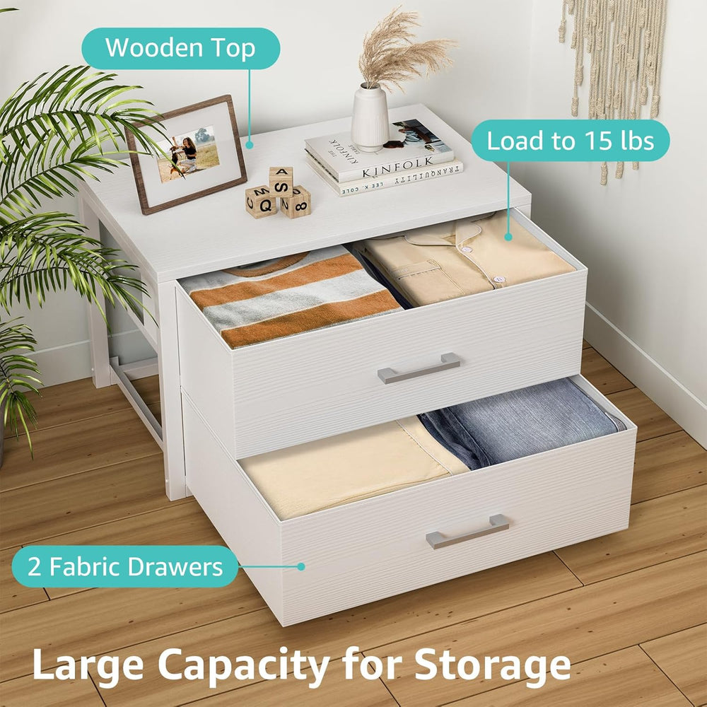 BOLUO Stackable Storage Drawers Closet Organizers and Storage Fabric White 2 ...