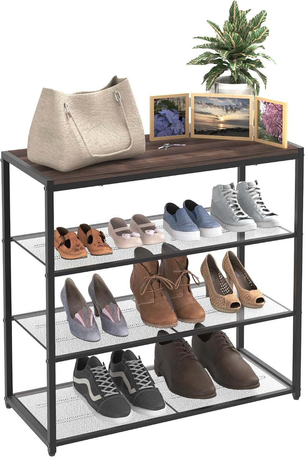 ClosetMaid 4-Tier Shoe Rack, Storage Organizer, with Wood Top Shelf, 3 Metal ...