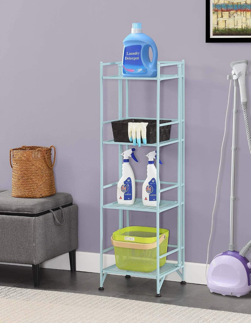 Convenience Concepts Xtra Storage 4-Tier Folding Metal Shelf, Seafoam, 13D x ...