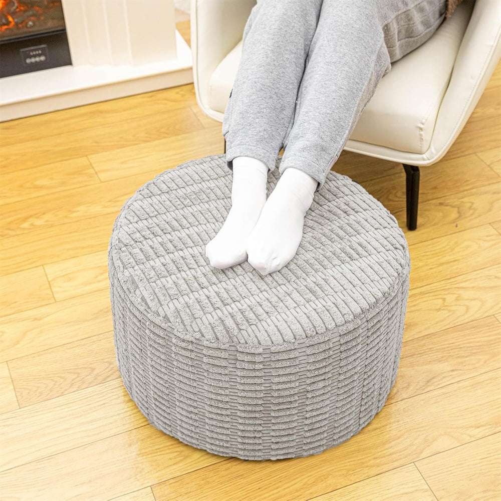 Asuprui Round Ottoman Pouf Foot Stool, Light Gray, 20x14In,Couch Foot Rest