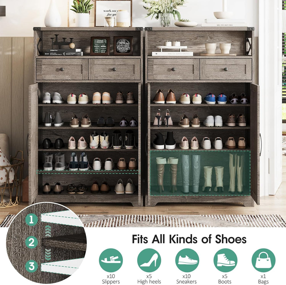 Maupvit Farmhouse Shoe Cabinet with Doors, 6-Tier Shoe Storage Cabinet