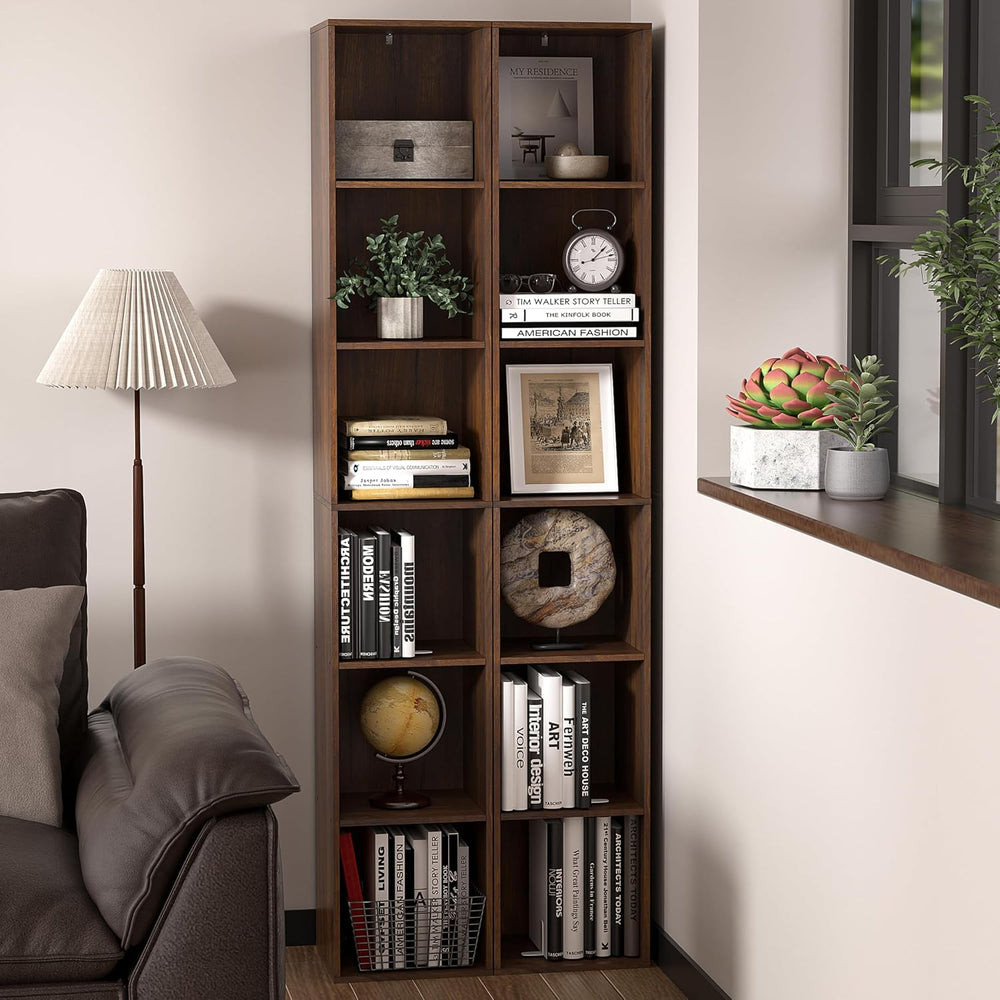 6 Cube Storage Organizer, Narrow Open Shelf Bookcase, Freestanding 6 Tier Low...