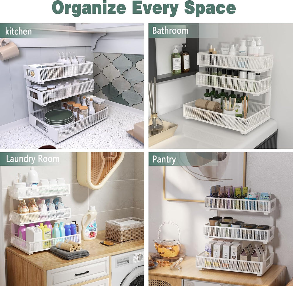 Under Sink Organizer, 3-Tier Height Adjustable Pull Out Cabinet Organizer