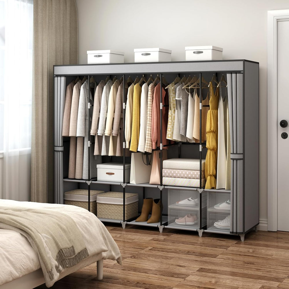 MOGELAFOO 83 Inch Wide Portable Closet Wardrobe, Clothes Storage Rack Organiz...