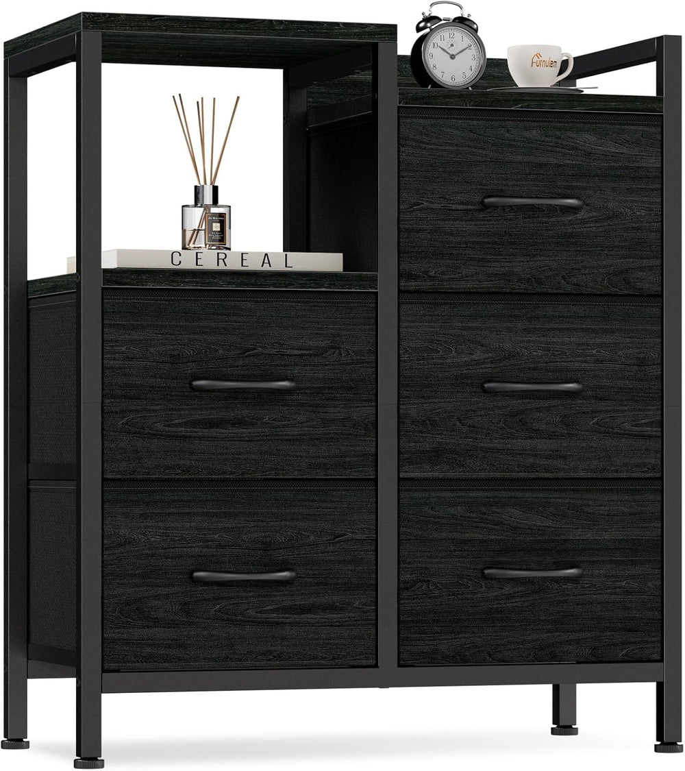 Furnulem Black Dresser for Bedroom, 5 Drawer Small Fabric Closet Dresser