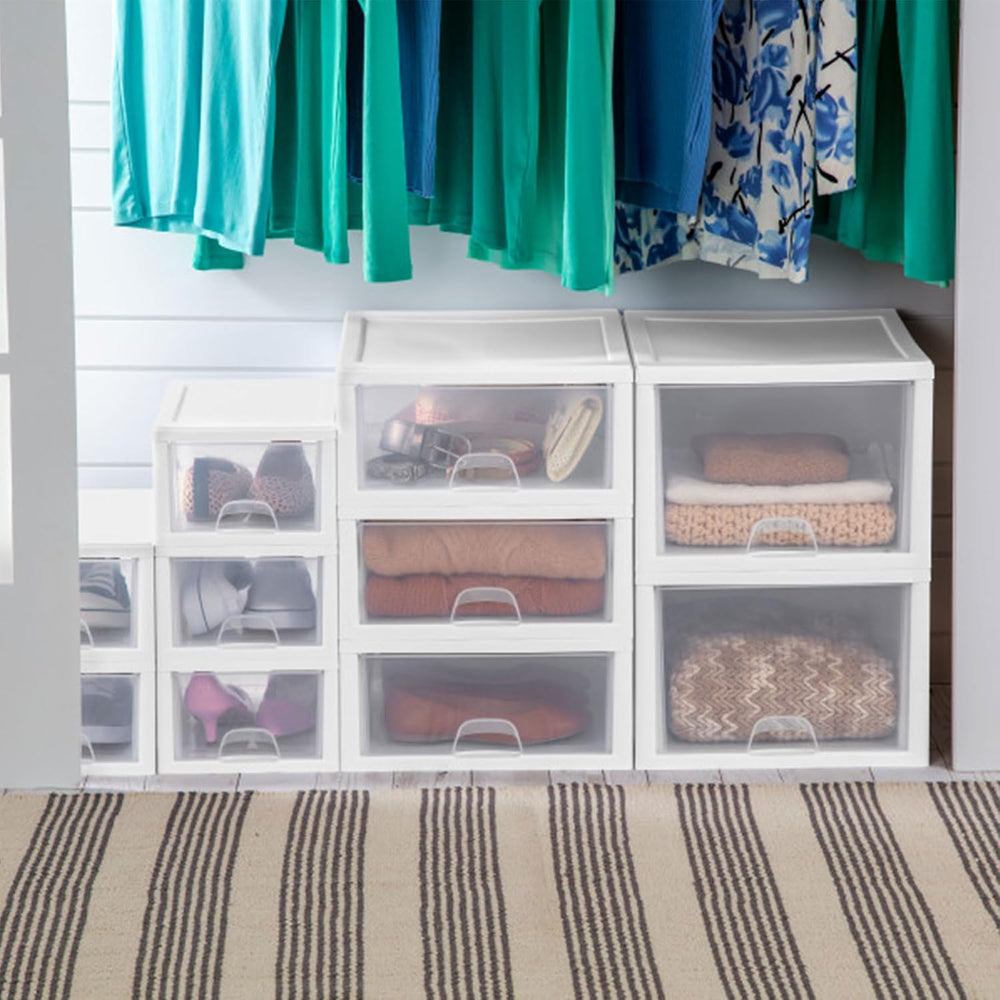 Sterilite Stacking Drawer Storage Organizer for Clothes, 27 Quart, 16-Pack