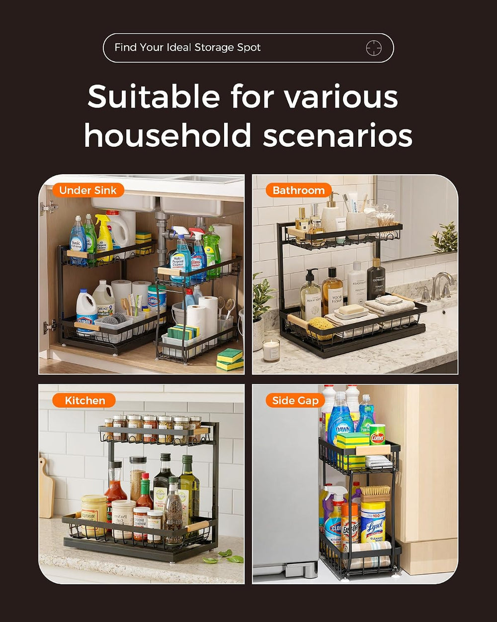 Sevenblue 3-Pack Under Sink Organizer, 2-Tier Pull-Out Cabinet Organizer