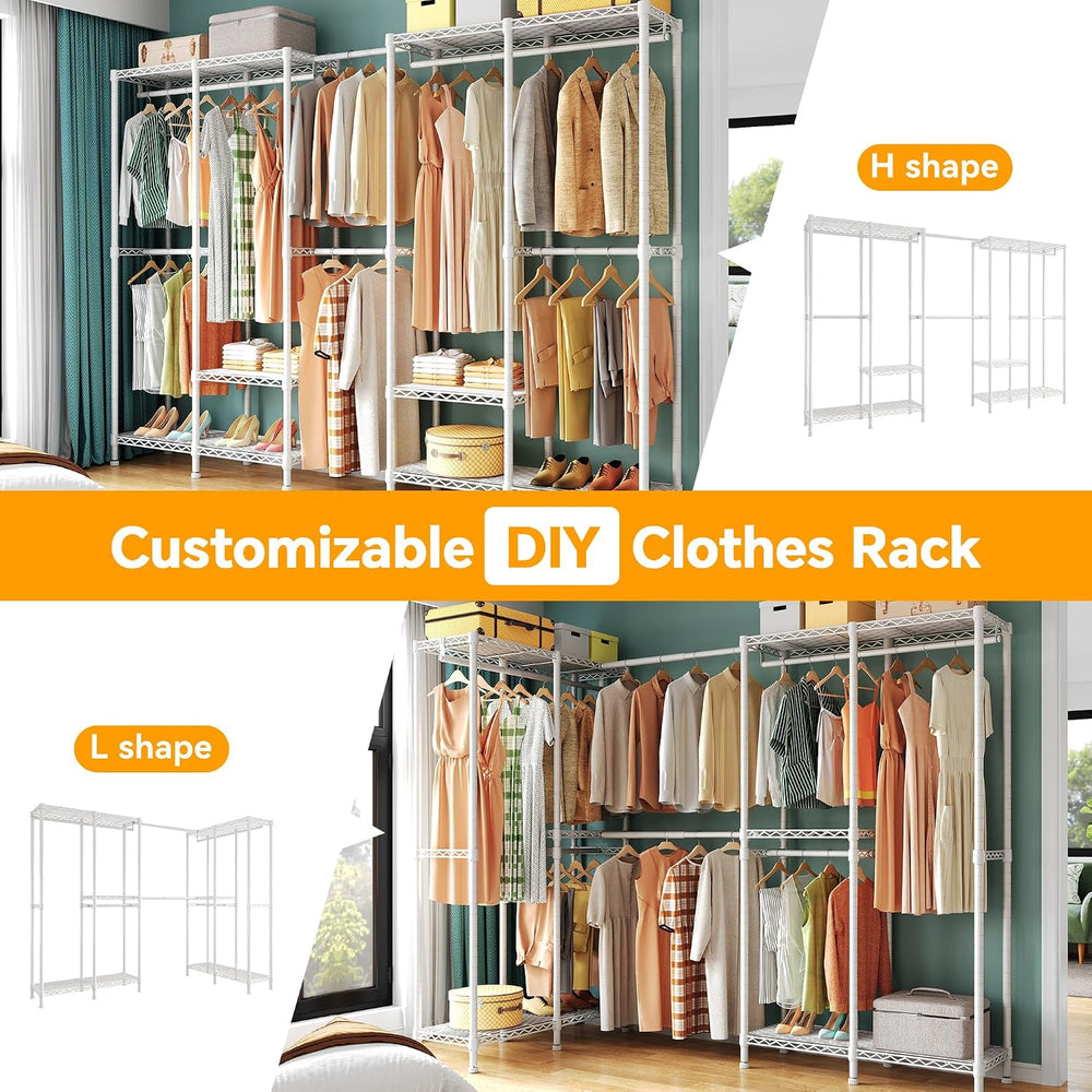 Higeego H5 Pro Heavy Duty Clothing Rack, Freestanding Clothes Rack, White