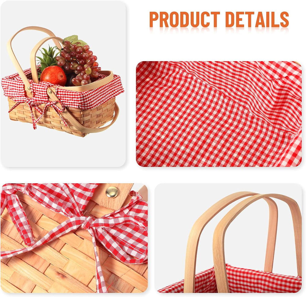 Patelai 2 Pcs Picnic Basket Set Double Handles, Checkered, Red and White
