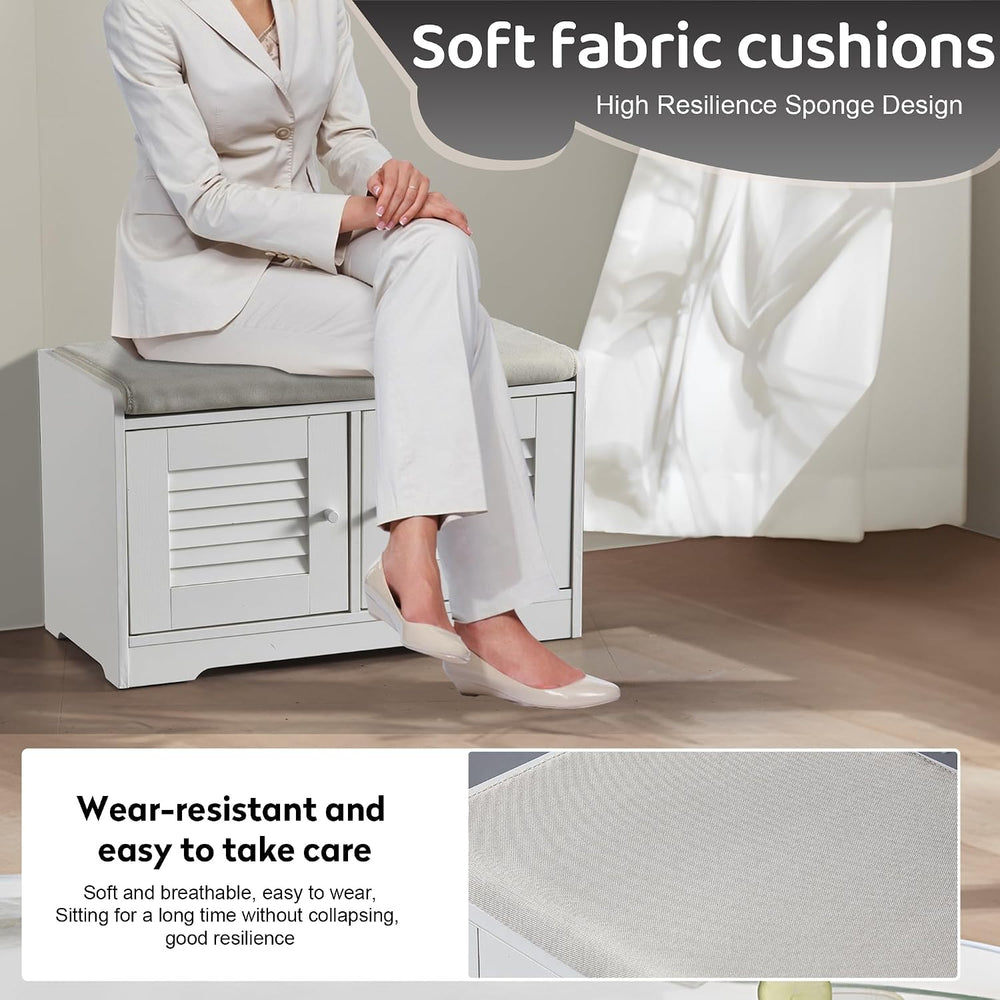 SOFTSEA Shoe Storage Bench with Cushion, 28.7" Entryway Bench with 2 Doo...