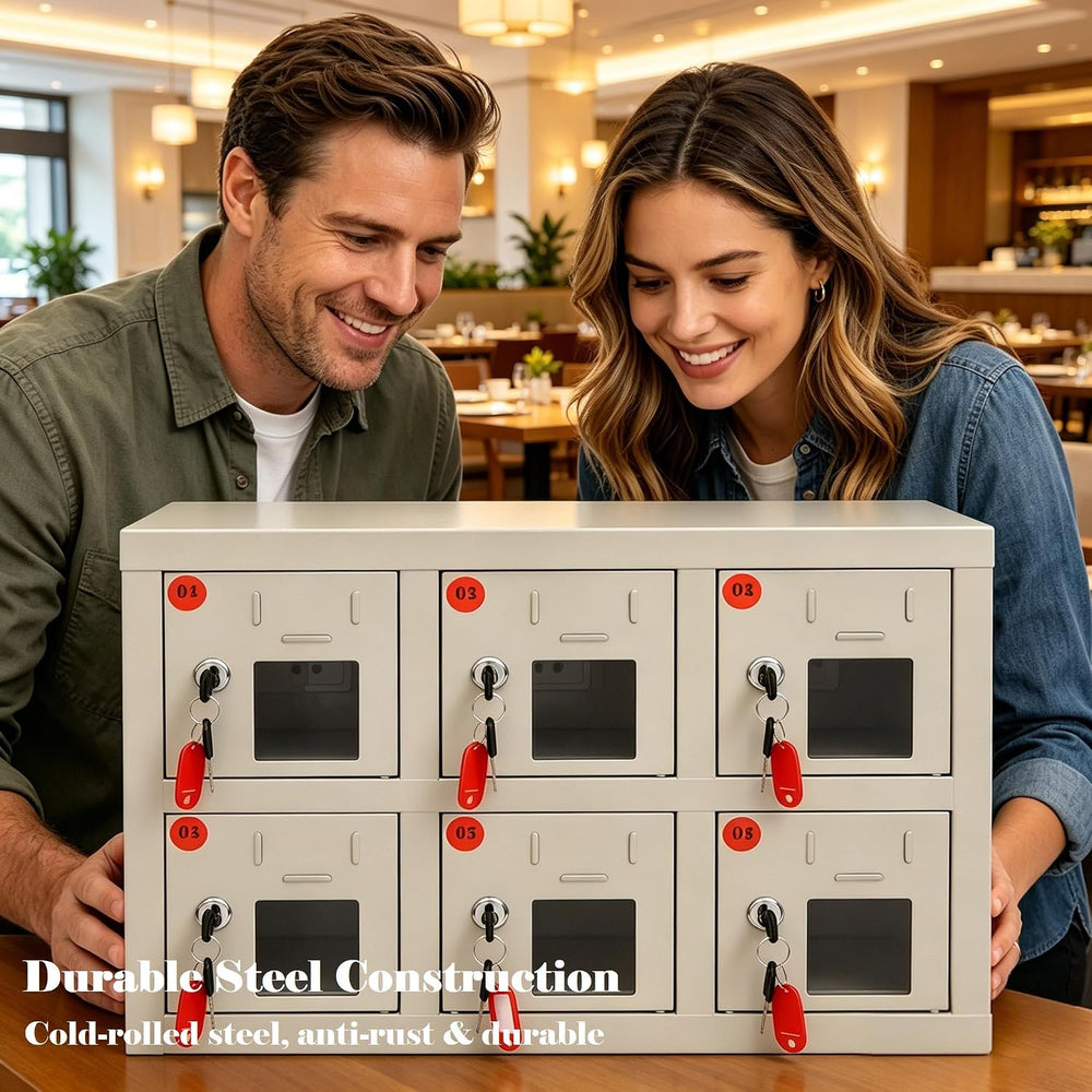 6-Door Lockable Mobile Phone Storage Cabinet with Charging Station, Cold Roll...