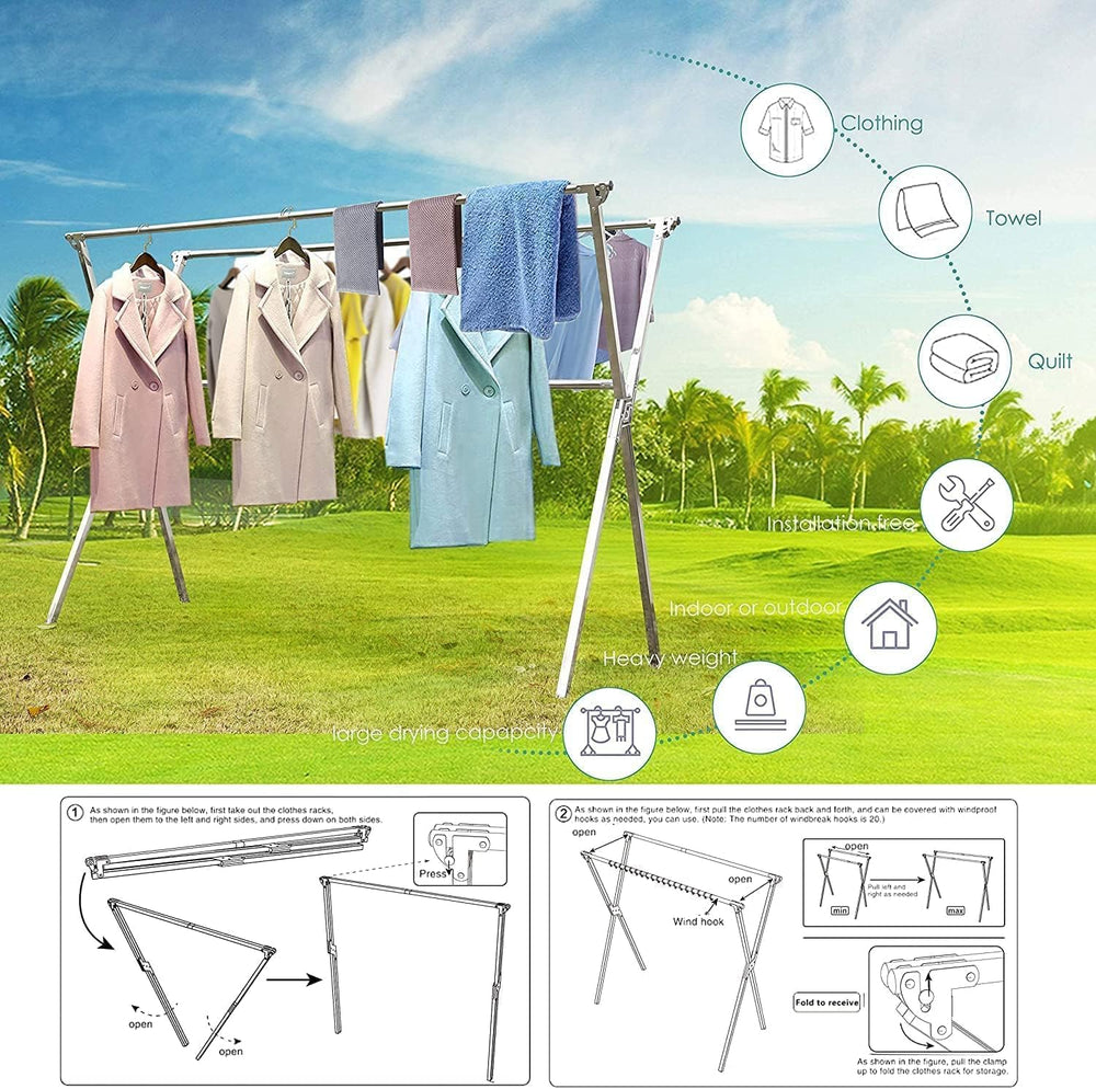 81.5" Clothes Drying Rack Folding Indoor Outdoor Drying Rack Clothing
