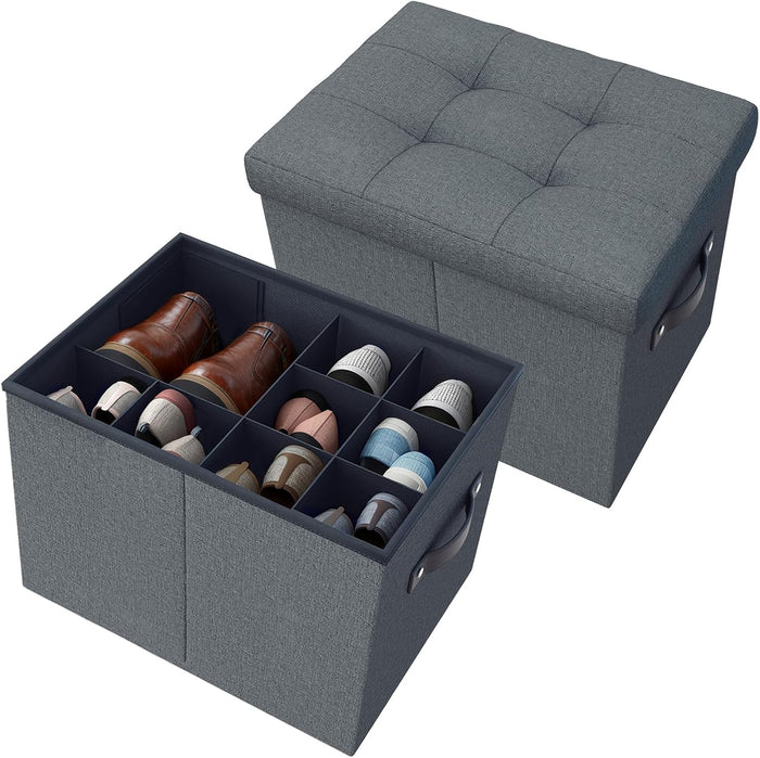 Adjustable Dividers Storage Ottoman Shoe Organizer Box for Closet,2 Pack