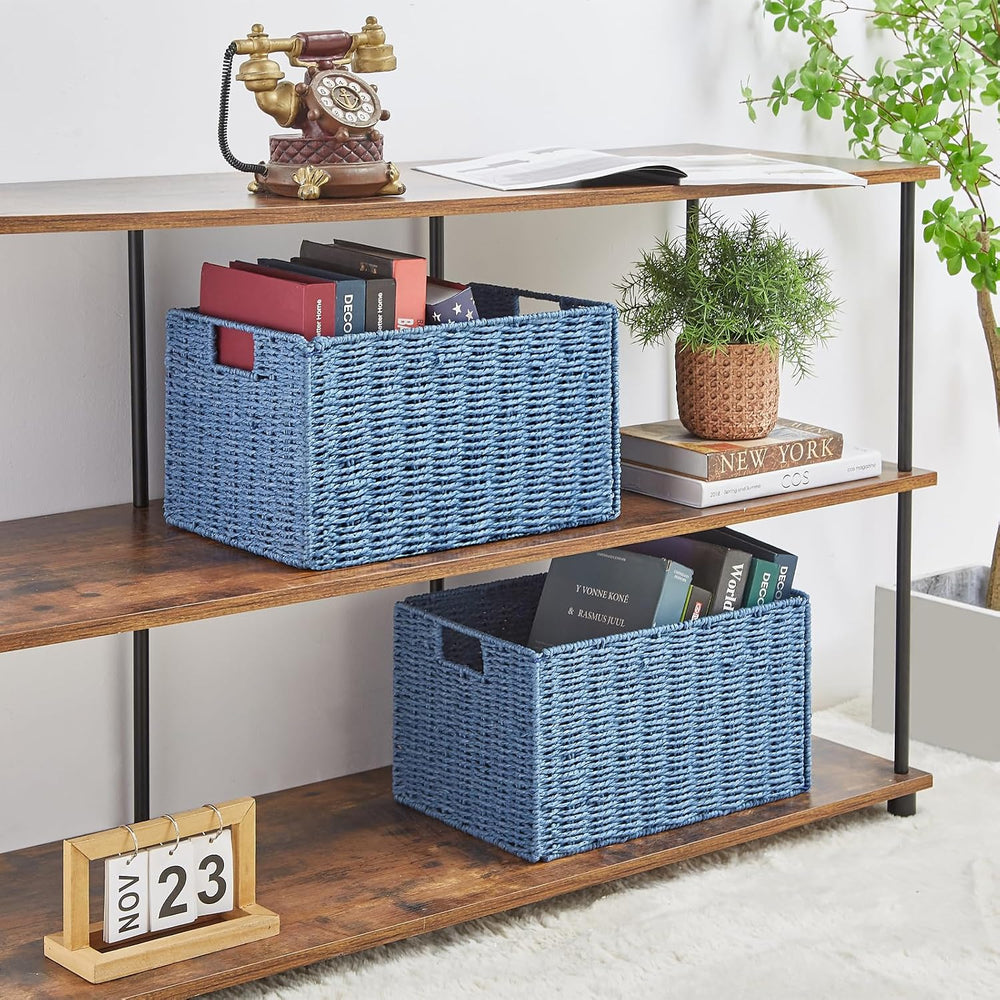 Vagusicc Wicker Storage Basket, Set of 2 Hand-Woven Paper Rope Wicker Basket,...