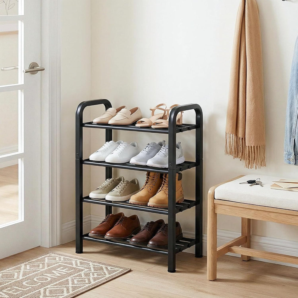 STORAGE MANIAC 4-Tier Expandable Shoe Rack, 16 Pairs Adjustable Shoe Shelf fo...
