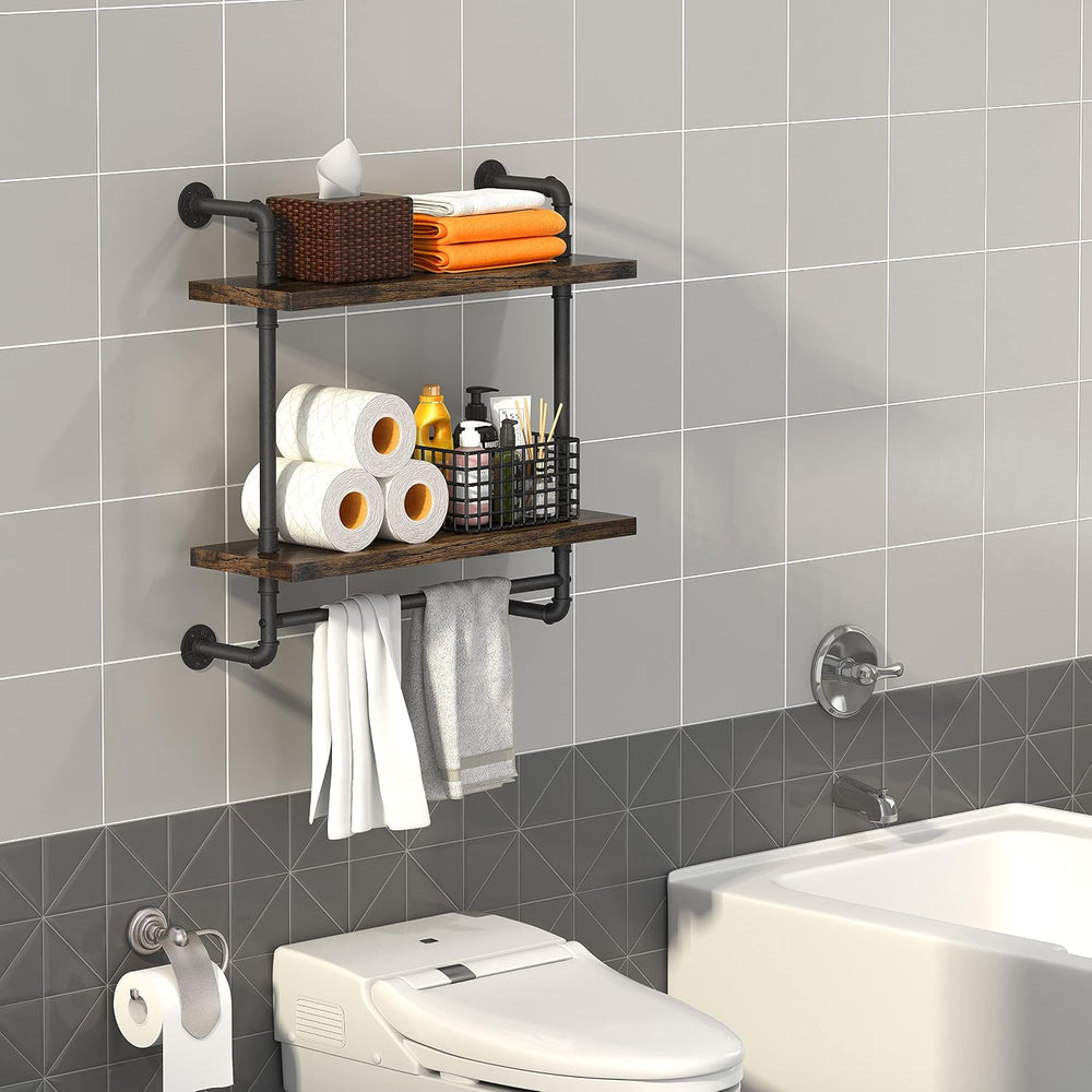 Helsin 24inch Industrial Pipe Shelving Bathroom Shelves Wall Mounted with Tow...