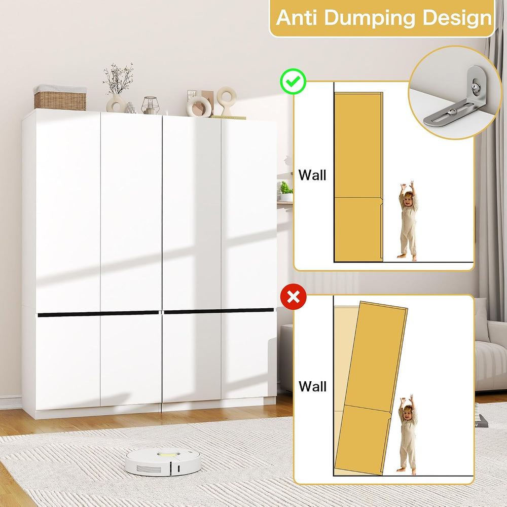White Armoire Wardrobe Closet with 4 Doors: 75" H x 63" W