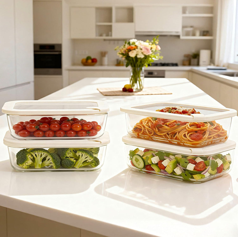Urban Green Glass Food Storage Containers with Glass Lids, Microwave Safe Foo...