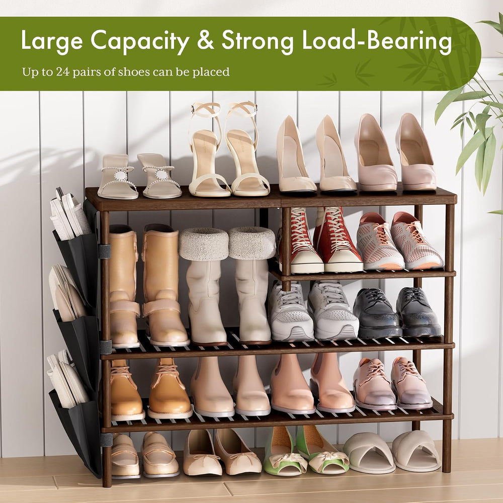 Bamboo Shoe Rack, 4 Tiers Shoe Organizer for Closet, Shoes Storage for 20-24 ...