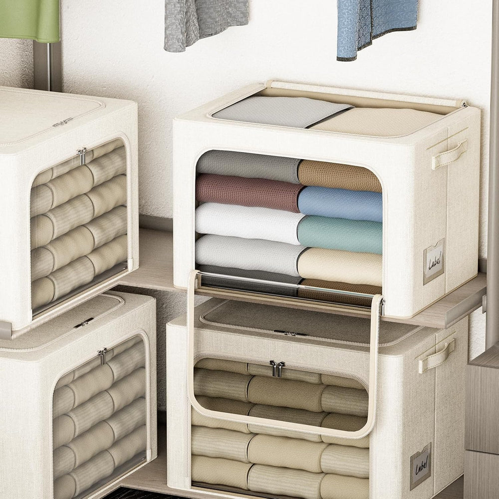 4 Pack Clothes Storage Bins with Metal Frame - 22L Stackable Storage Box with...