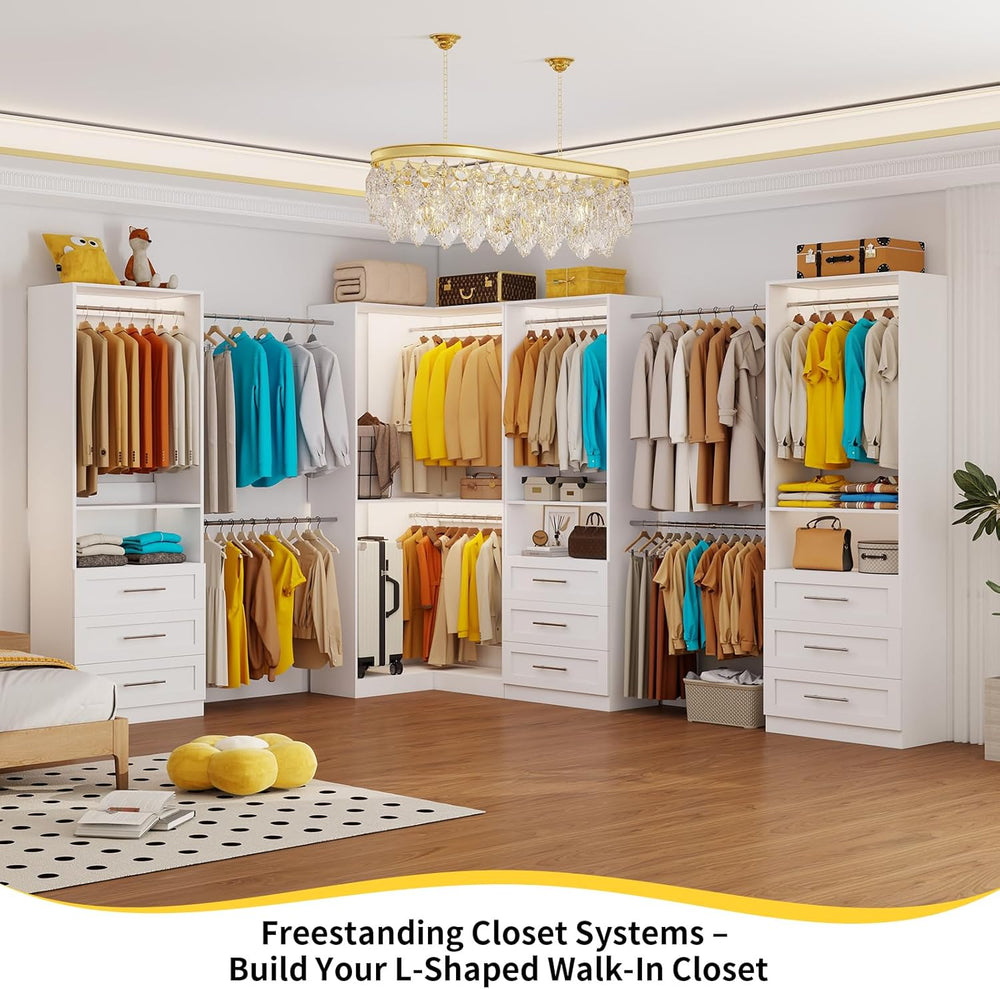 Closet System with 9 Drawers, Corner Closet Organizer System with 9 Hanging R...