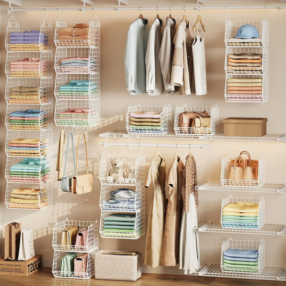7 Tier Hanging Closet Organizer and Storage, Foldable Wire Closet Shelving wi...