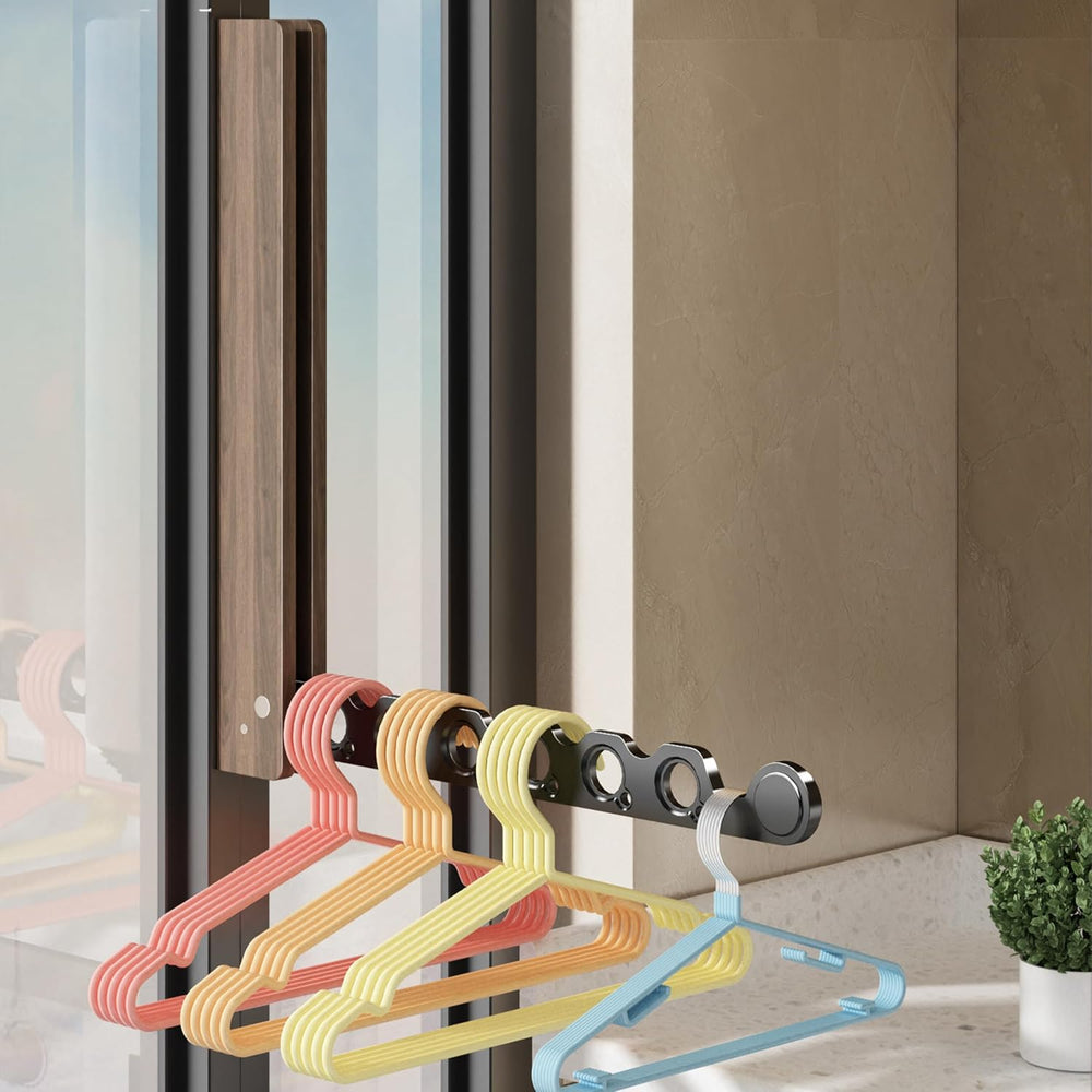 Natural Wood Folding Clothes Hanger Rack for Laundry Room, Wall Mounted Cloth...
