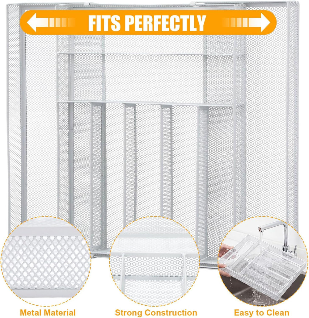 2 Pcs Utensil Drawer Silverware Organizer, Metal Mesh Expandable 13" 24&...