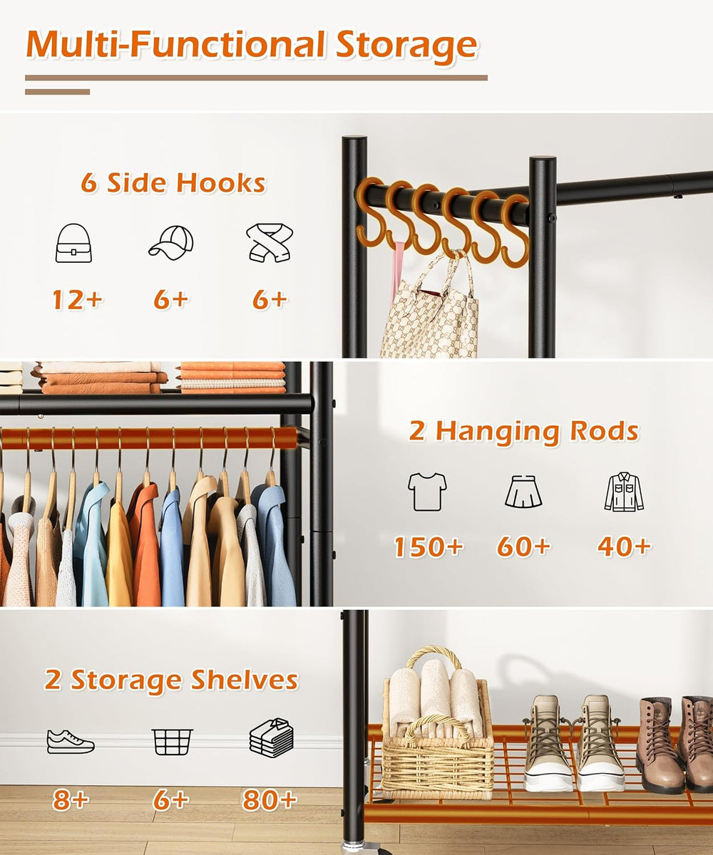 HOMIDEC Clothes Rack,79.7" Double-Tier Clothing Rack with Shelves&Wh...