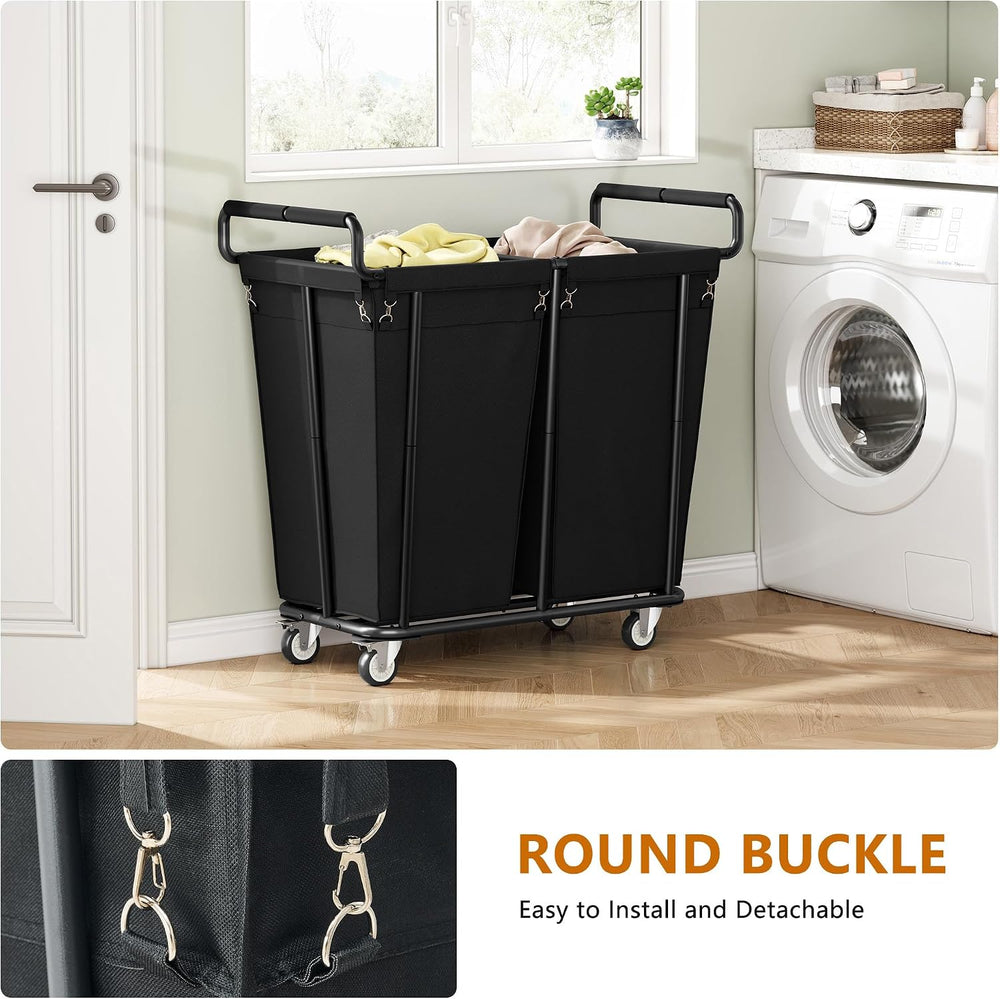 Gewudraw Heavy Duty Laundry Hamper with Wheels 2 Section, 360L, Black