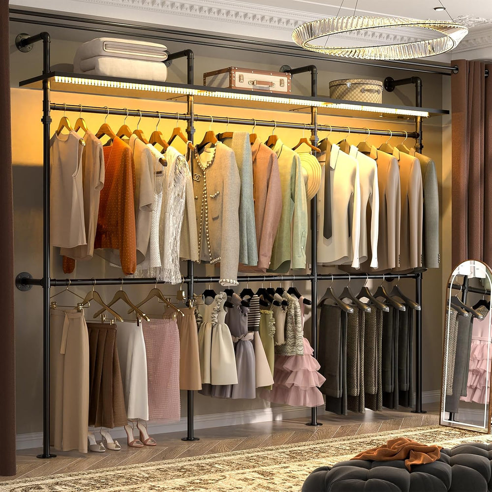 Aheaplus Industrial Pipe Clothing Rack, 118.3'' Closet System with RG...