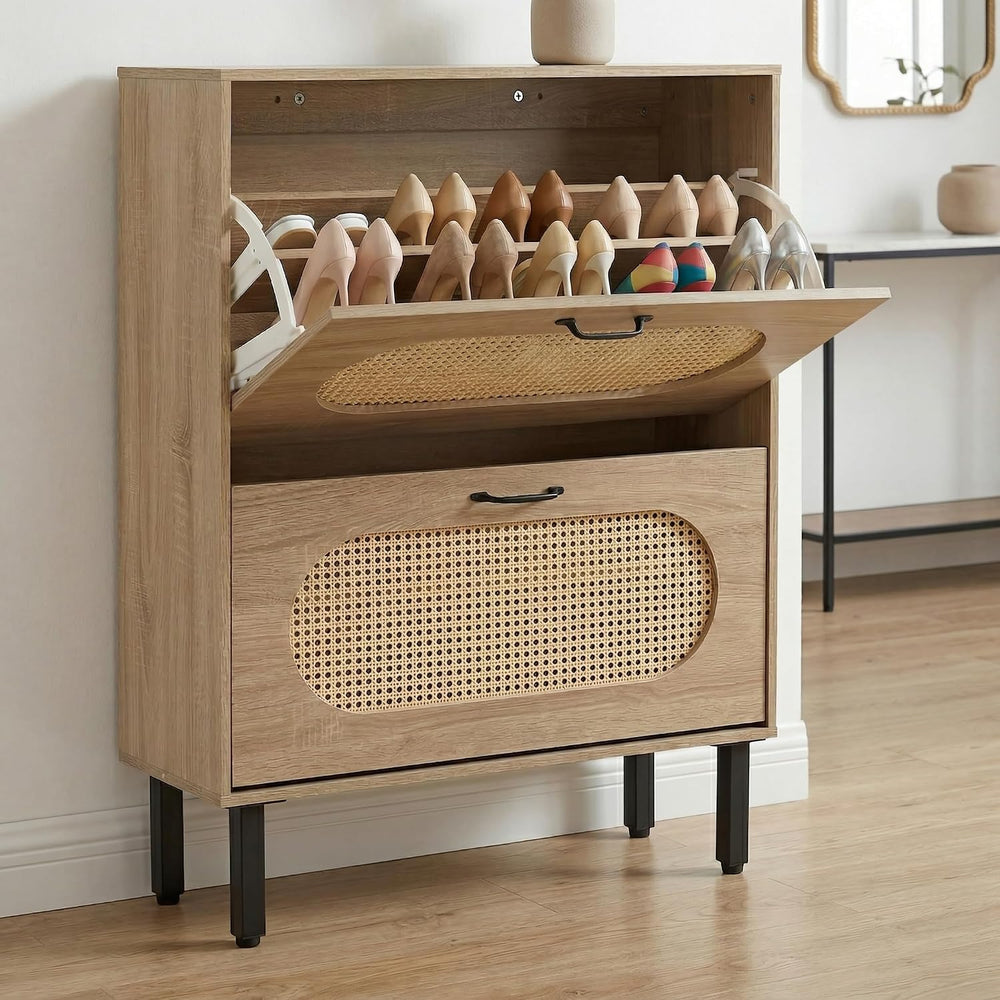 Crownland Shoes Storage Cabinet, Shoe Storage Organizer with 2 Flip-Out Drawe...