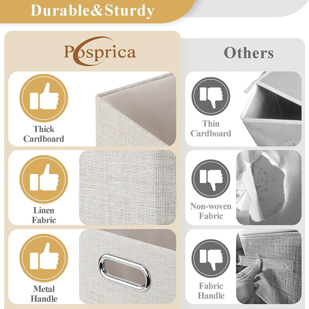 Posprica Closet Storage Bins, 4 Pack Closet Shelf Organizers, Linen Fabric De...