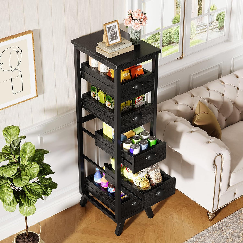 Tribesigns Black Wood Fruit and Vegetable Storage Rack, 5-Tier Narrow Snack S...