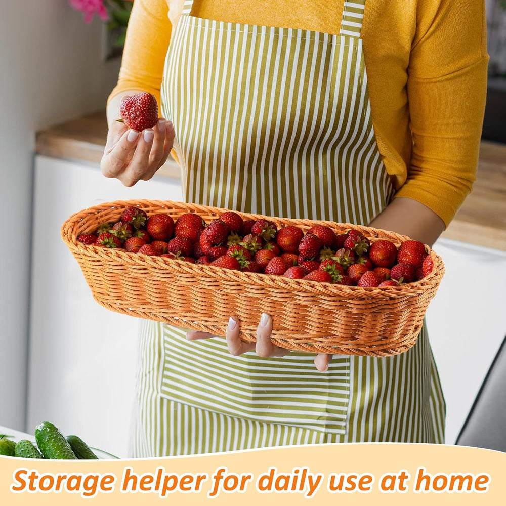10 Pcs Wicker Bread Baskets for Serving 14 x 5.7 x 3 Inches