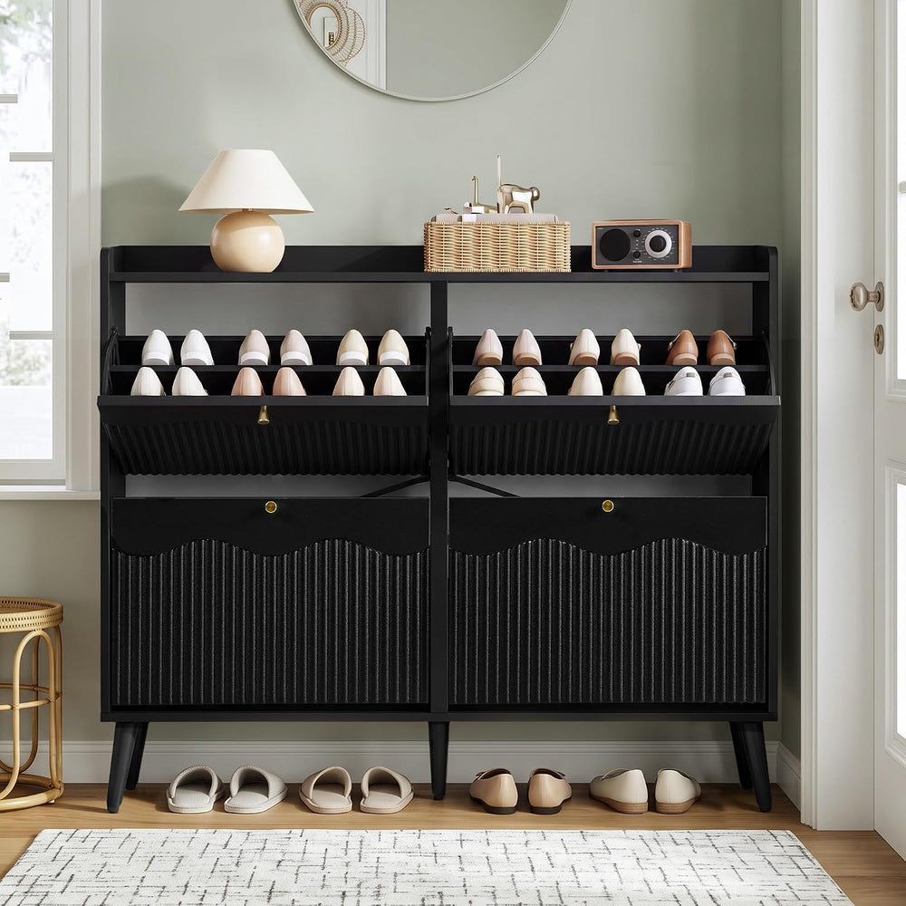 BERRYMERRY Black 47.2” Shoe Storage Cabinet with 4 Flip Drawers