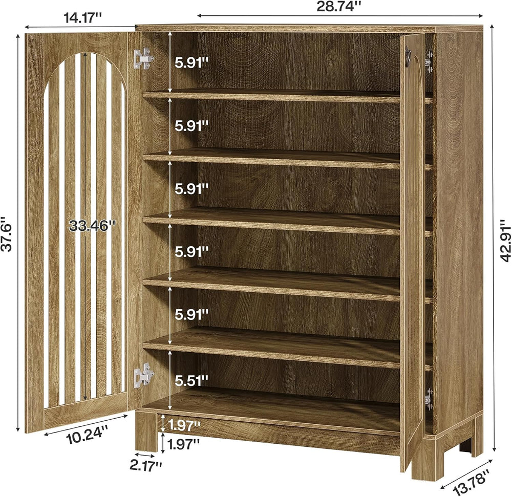 Tribesigns Shoe Cabinet Set of 2, Wood Shoe Organizer Cabinet with Doors