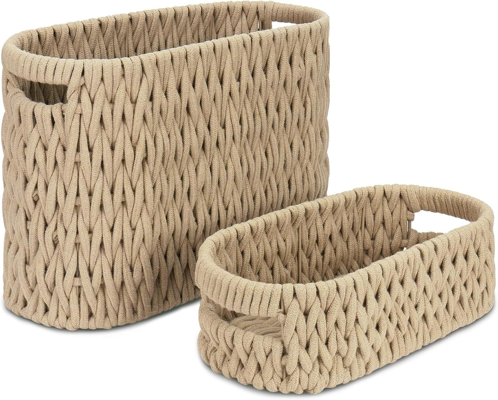 Boho Toilet Paper Storage Baskets, Cotton Rope Woven Bathroom Basket Set of 2...