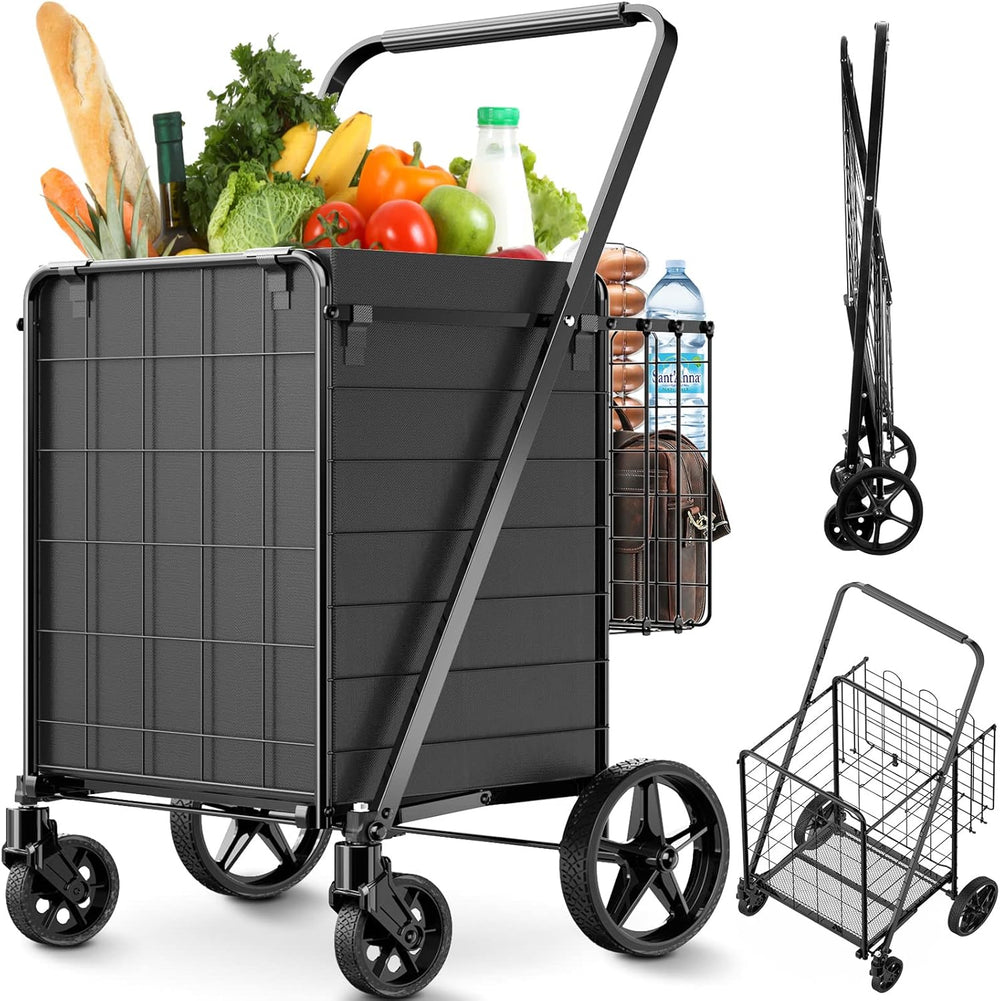 Folding Shopping Cart for Groceries,360 lbs Capacity Grocery Cart with