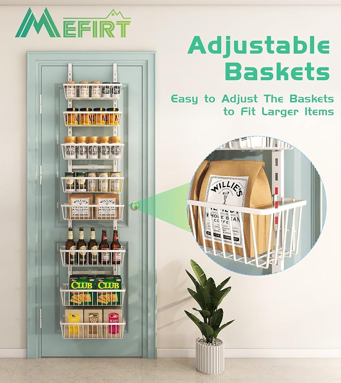 White 12 Inch Wide Narrow Over The Door Pantry Organizer, Pantry Organization