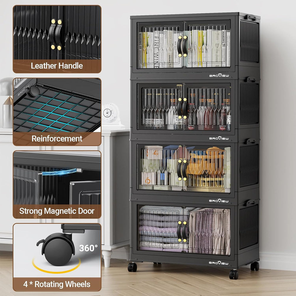BROVIEW 180Qt Stackable Storage Bins with Lid for Home Dorm, 3Pack Black