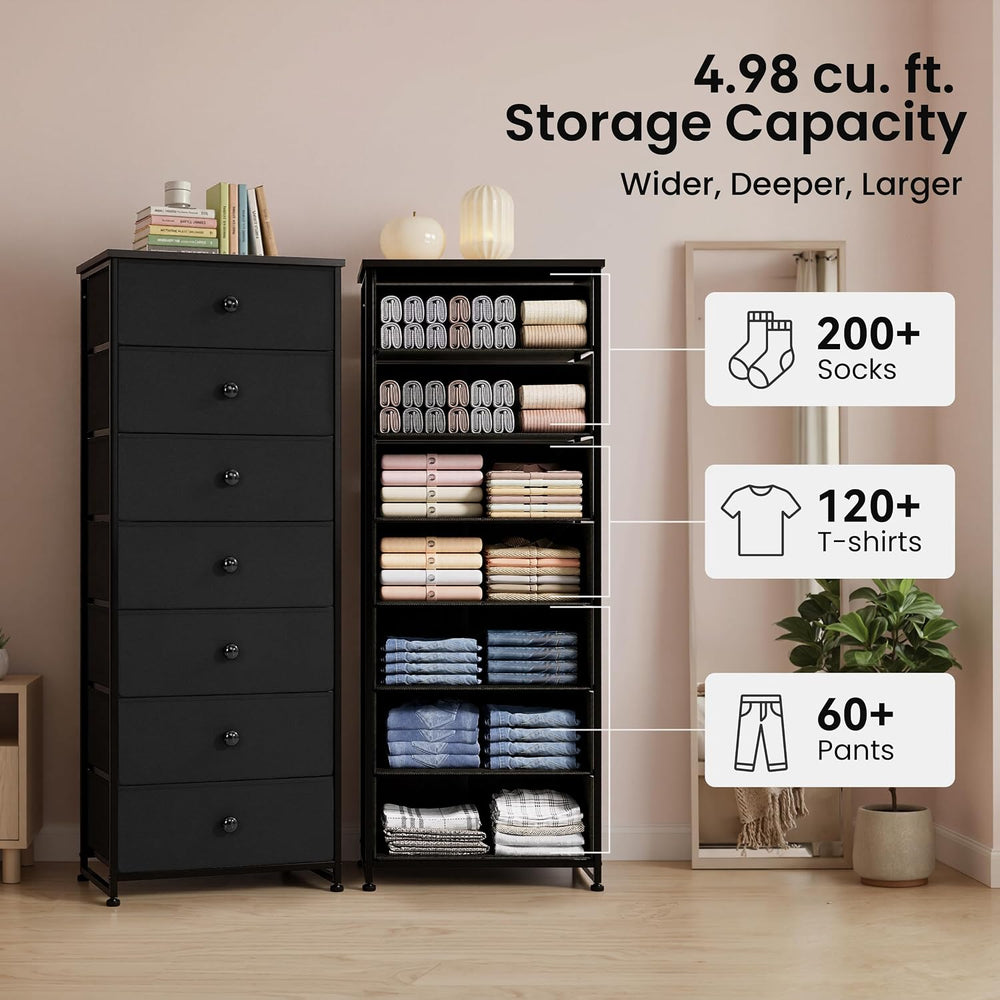 Fabric Dresser for Bedroom, 7-Drawer Tall Vertical Storage Tower (Black)